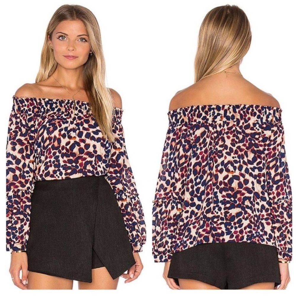 Misa Los Angeles Off The Shoulder Leopard Print Top